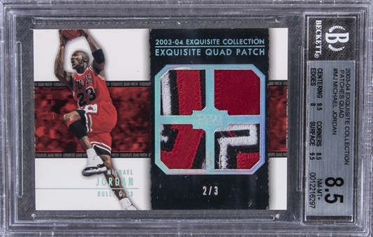 2003-04 UD "Exquisite Collection" Exquisite Quad Patch #E4P-MJ Michael Jordan Game Used Patch Card (#2/3) – BGS NM-MT+ 8.5